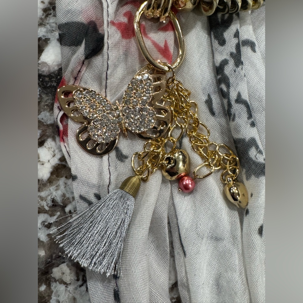 Elegant Floral Scarf with Gold Accents - Picture 3 of 4